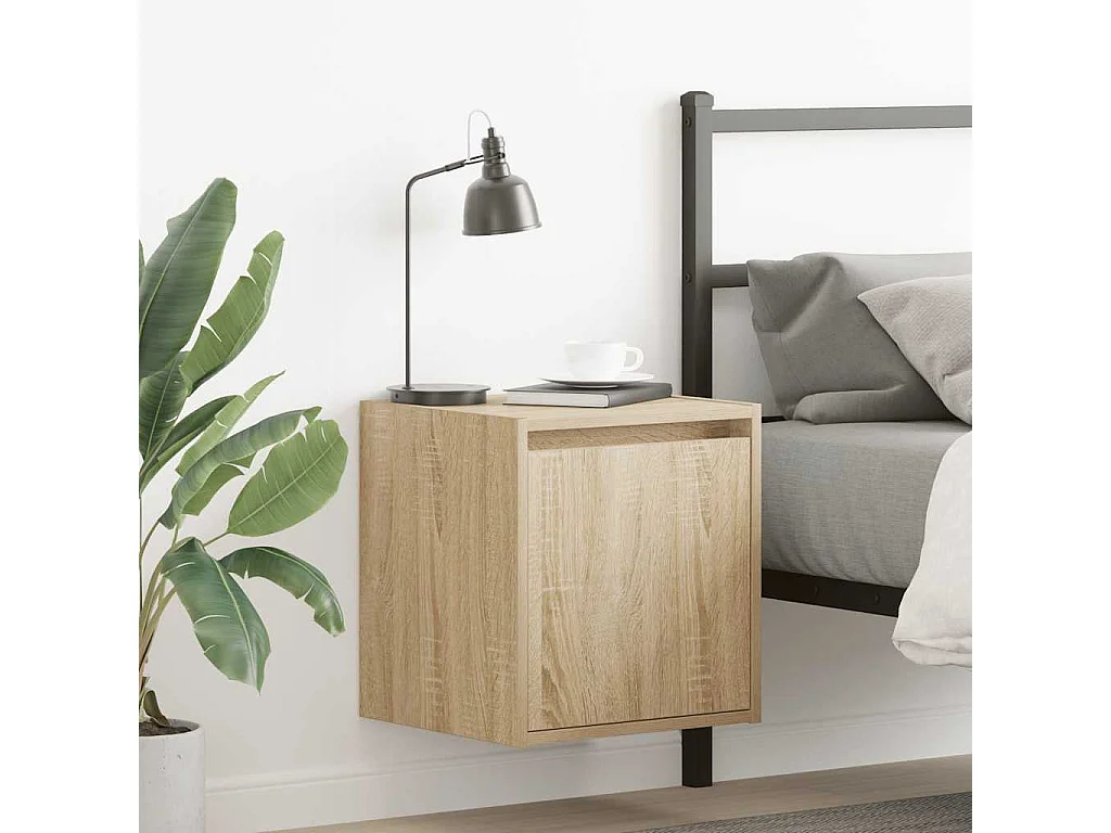 Nachttisch hängend 2er Set | Wand-Nachttische Sonoma-Eiche 38x34x40 cm SHL30963