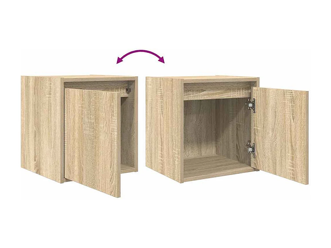 Nachttisch hängend 2er Set | Wand-Nachttische Sonoma-Eiche 38x34x40 cm SHL30963