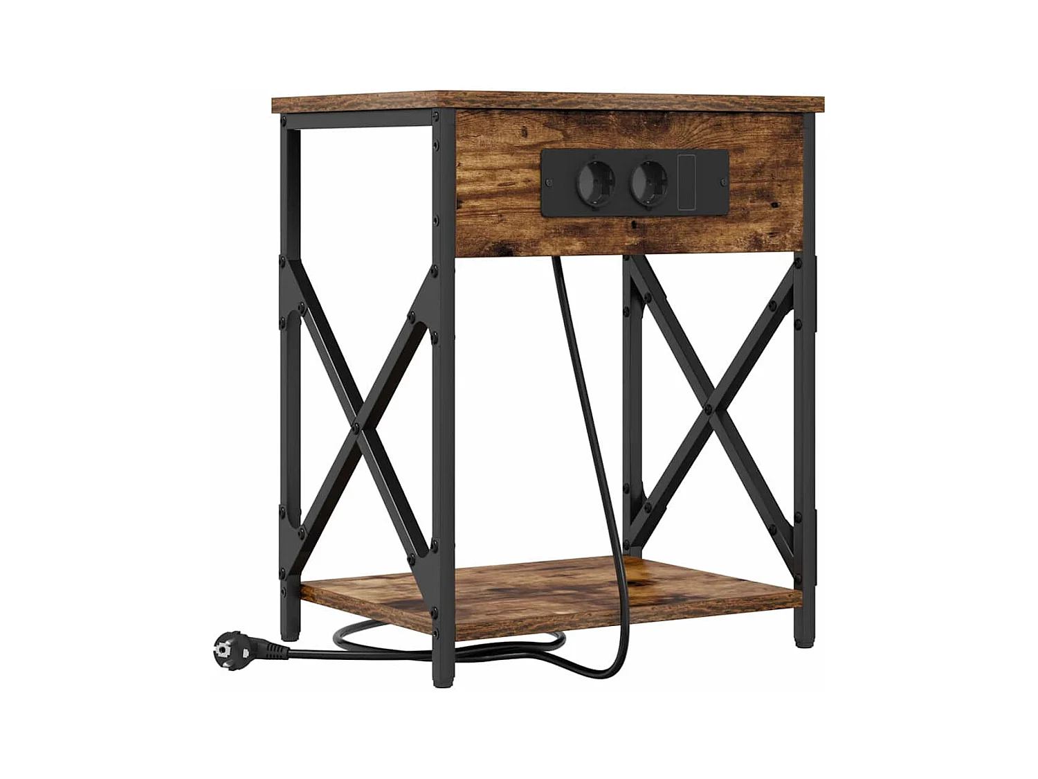 Mesita de Noche | Mesa auxiliar con Estación de Carga 2 uds. Roble ahumado