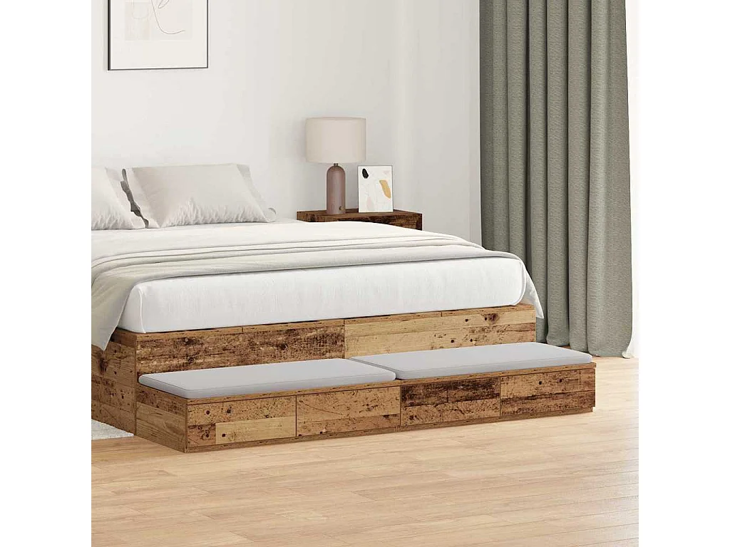 Bedlades | Opbergkastje met lade Oud hout 150 x 36,5 x 16,5 cm Bewerkt hout