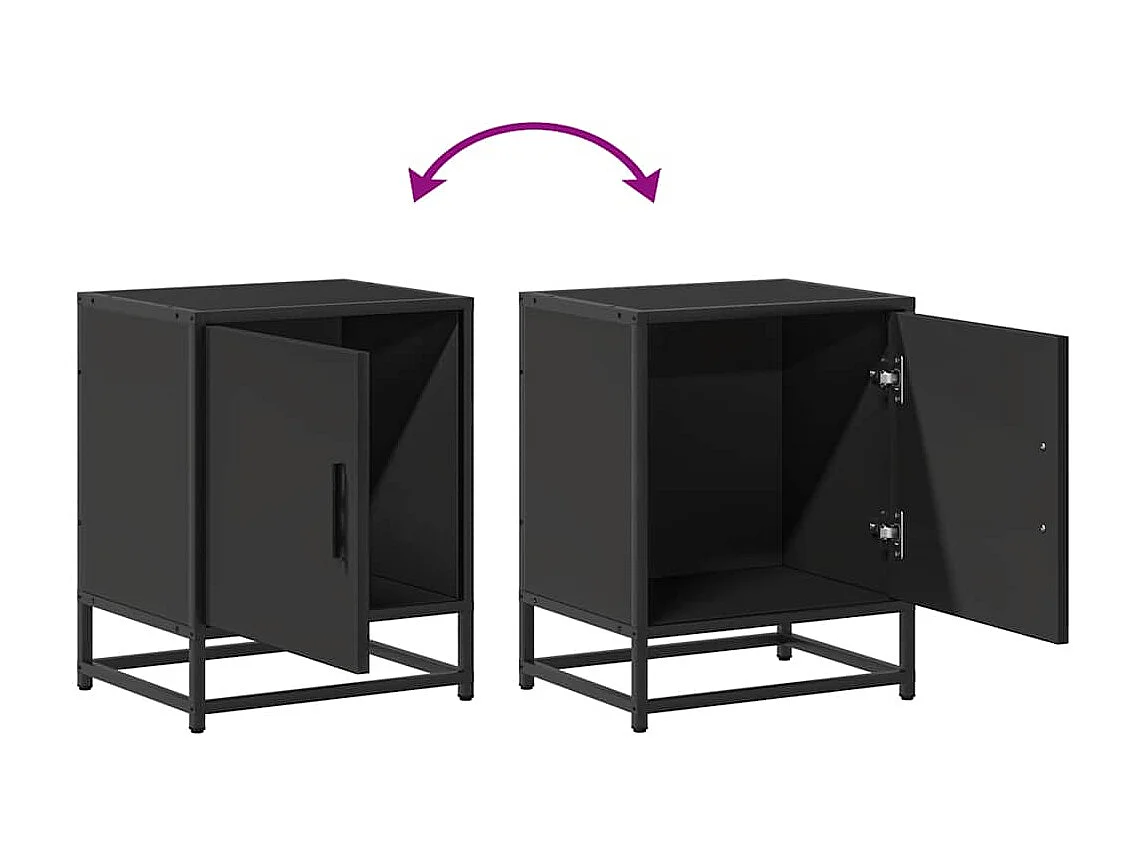 Nachttisch 2er Set-Beistelltisch-Nachttischkommode Schwarz 40x31x50 cm Holzwerkstoff und Metall SHL79417