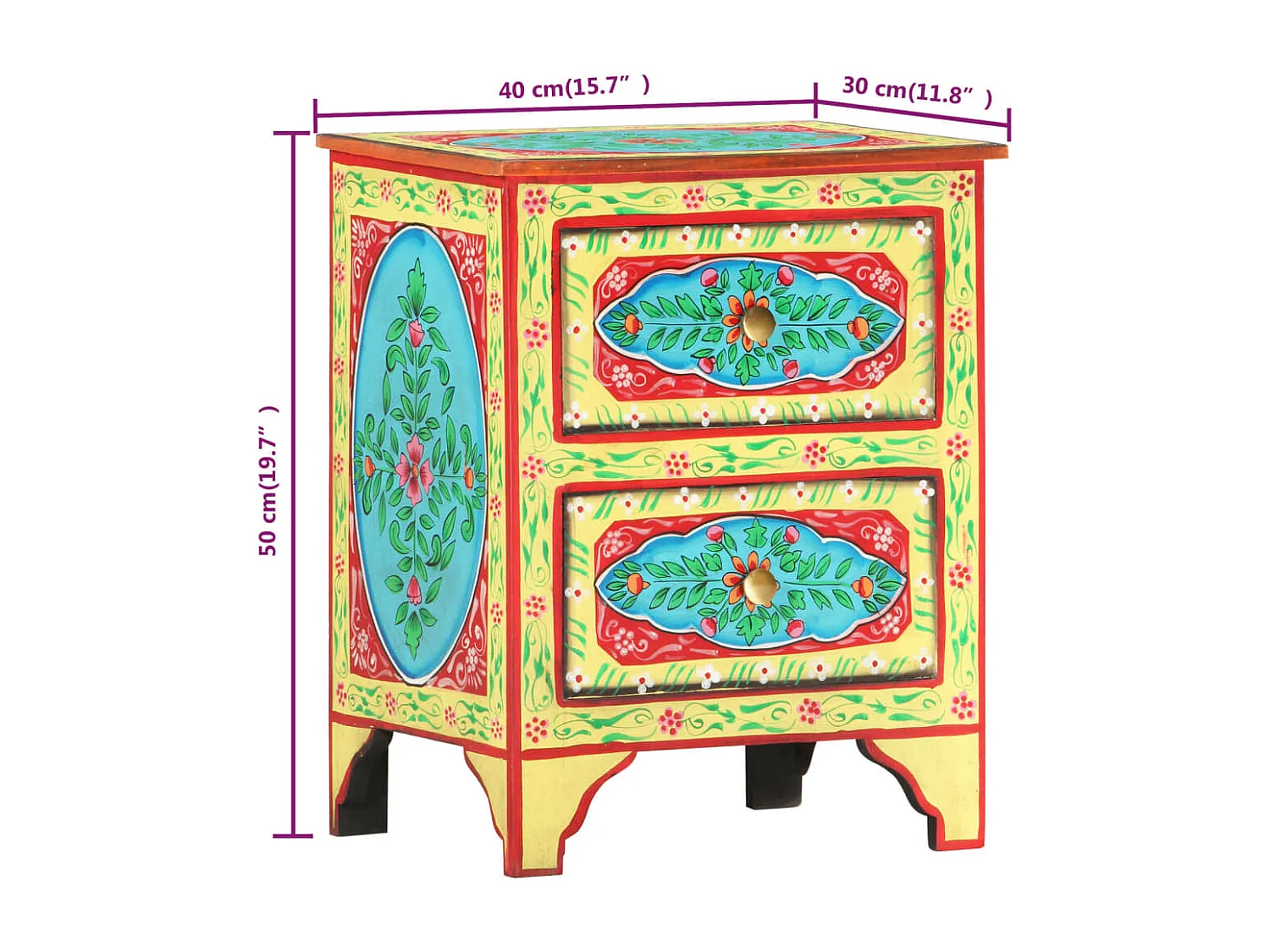 Mesita de noche | Mesilla de noche pintada a mano madera maciza mango 40x30x50 cm