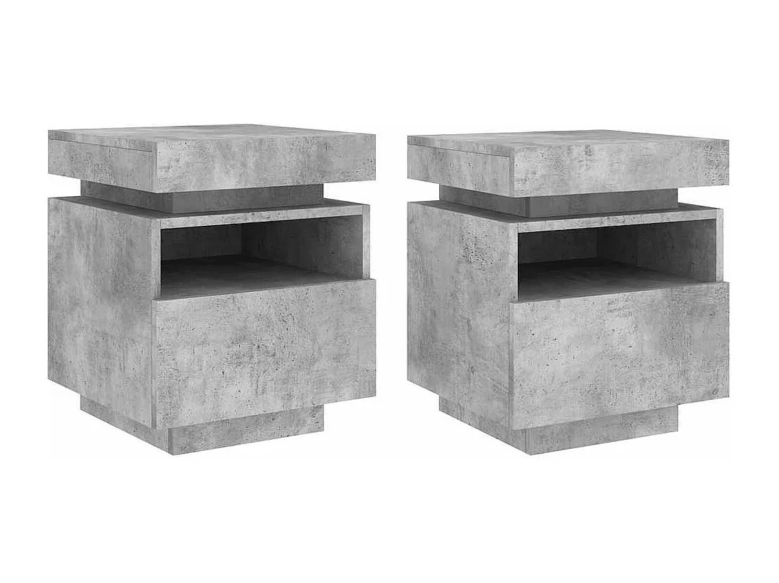 Pack 2 uds Mesitas de noche | Mesilla de noche con luces LED gris hormigón 40x39x48,5cm