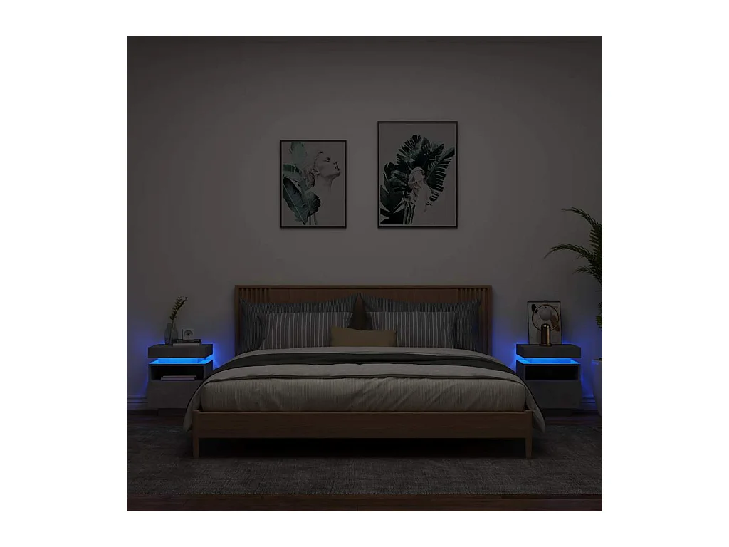 Pack 2 uds Mesitas de noche | Mesilla de noche con luces LED gris hormigón 40x39x48,5cm