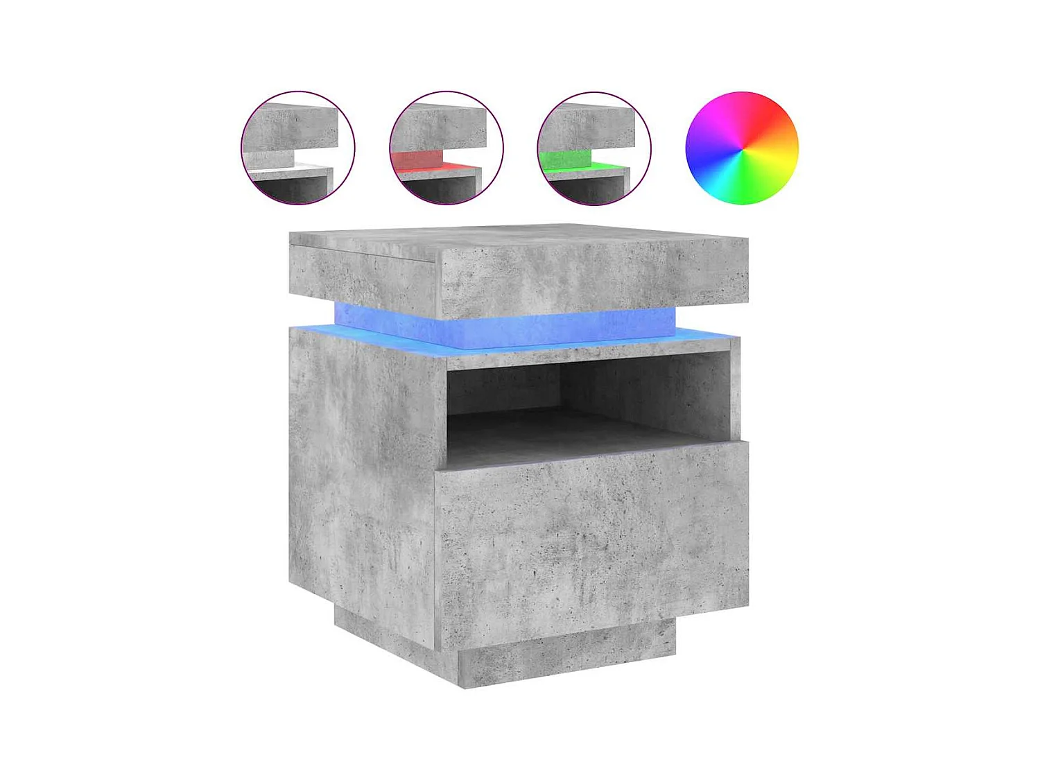 Pack 2 uds Mesitas de noche | Mesilla de noche con luces LED gris hormigón 40x39x48,5cm