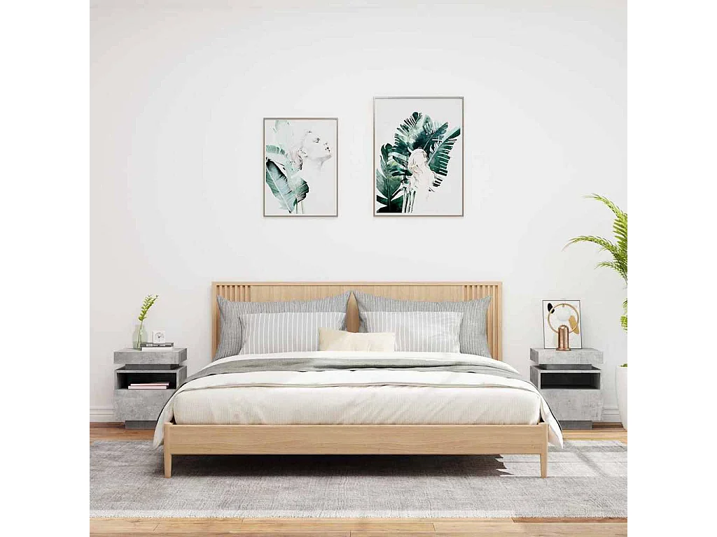 Nachttische mit LED-Leuchten 2er Set | Beistelltisch Betongrau 40x39x48,5 cm SHL8900