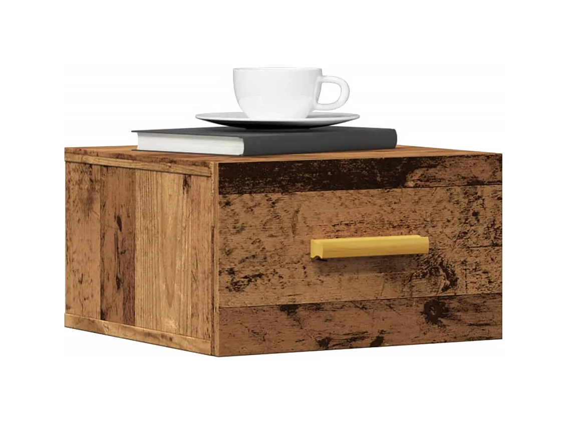 Table de chevet flottante vieux bois 35x35x20 cm