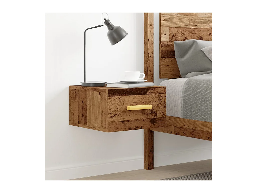 Table de chevet flottante vieux bois 35x35x20 cm