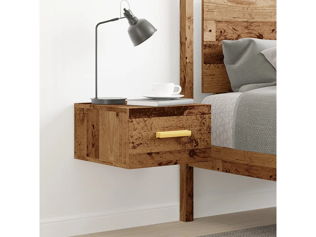 Nachttisch hängend | Wand-Nachttisch Altholz-Optik 35x35x20 cm SHL35314