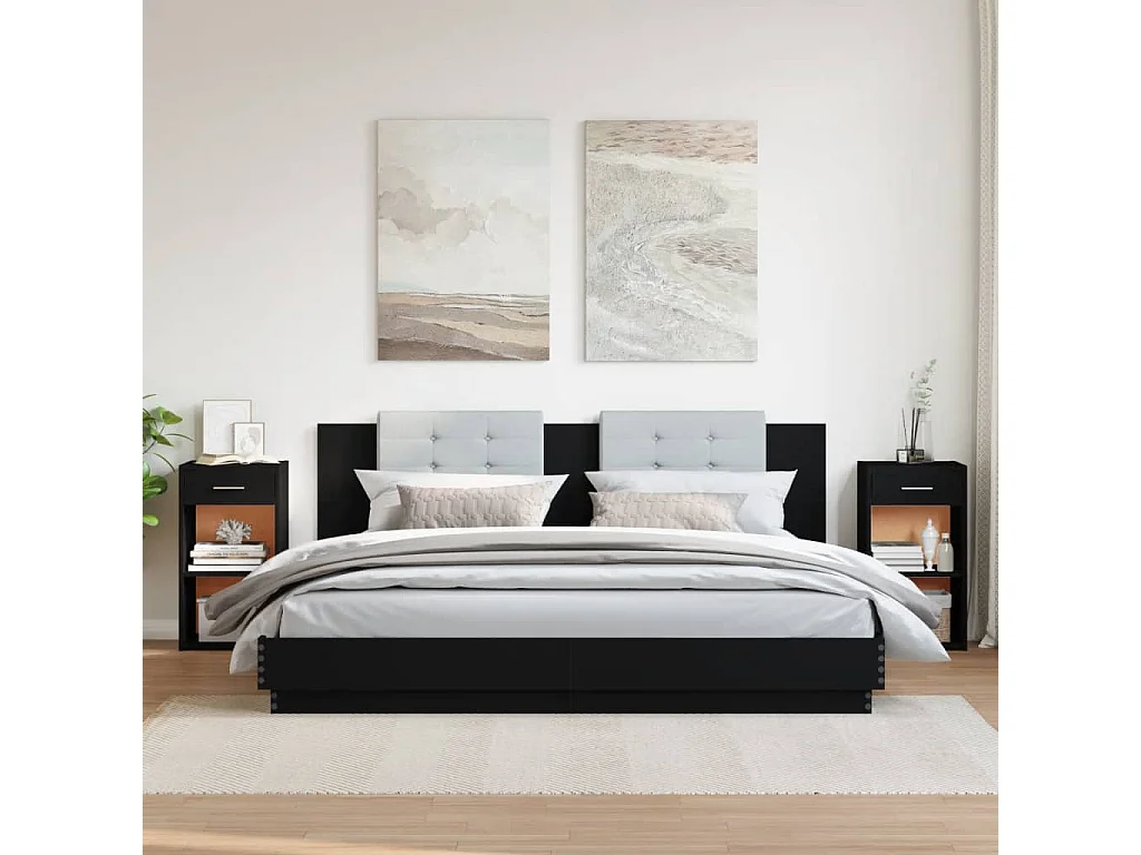 Nachttisch 2er Set-Beistelltisch-Nachttischkommode Schwarz 35x34x65 cm Holzwerkstoff SHL81851