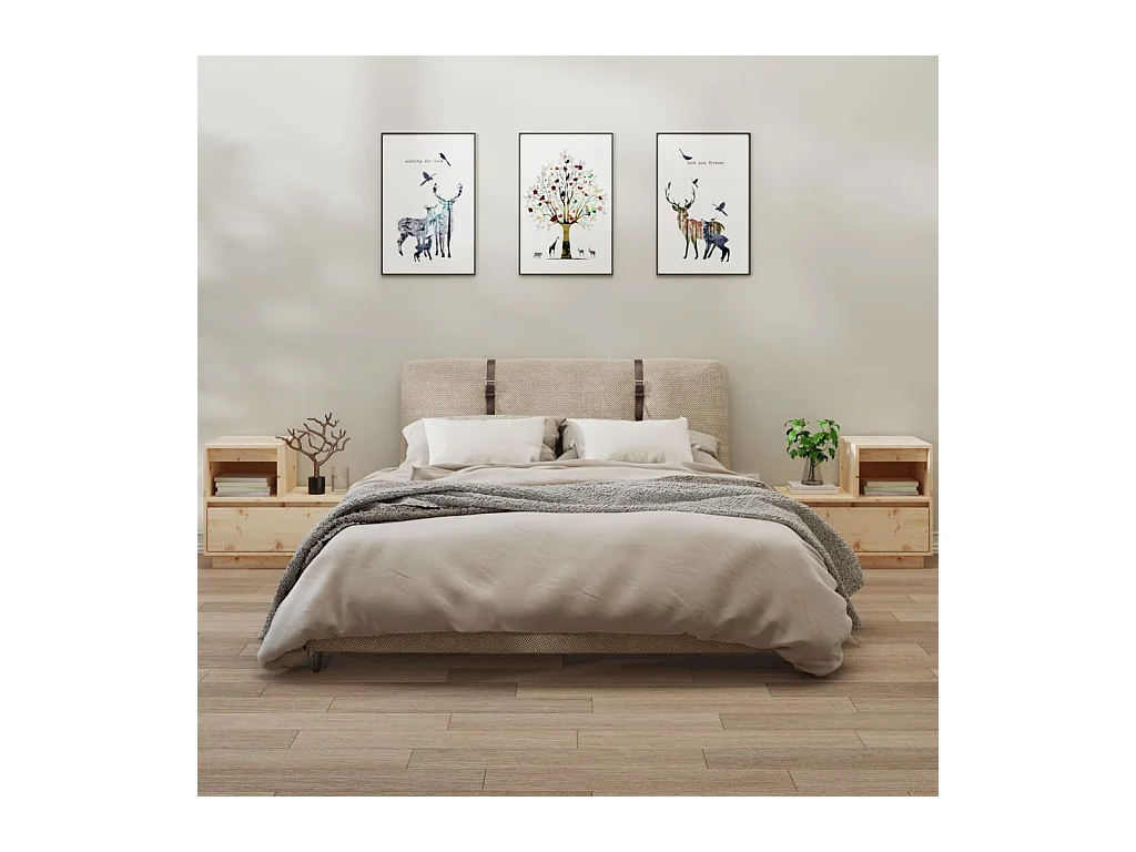 Mesitas de noche | Mesilla de noche 2 uds madera maciza de pino 60x34x51 cm