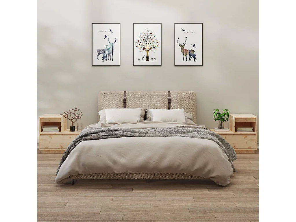 Nachttisch 2er Set-Beistelltisch-Nachttischkommode 60x34x51 cm Massivholz Kiefer SHL8675