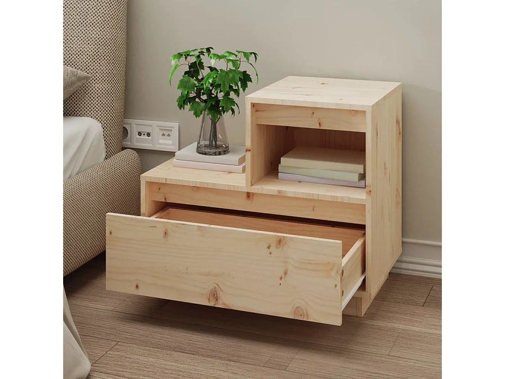 Nachttisch 2er Set-Beistelltisch-Nachttischkommode 60x34x51 cm Massivholz Kiefer SHL8675