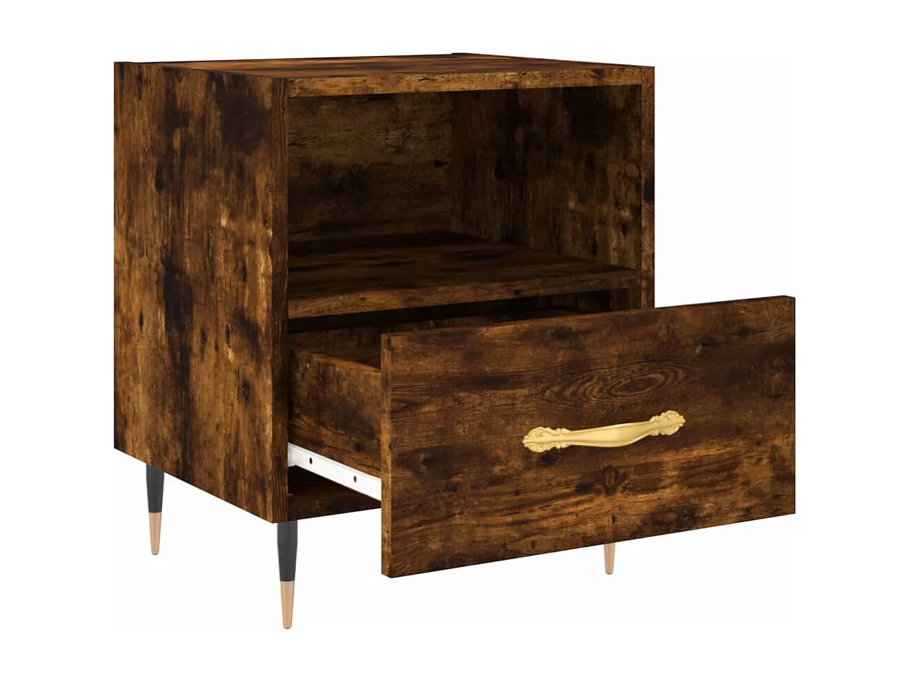 Nachttisch 2er Set-Beistelltisch-Nachttischkommode Räuchereiche 40x35x47,5 cm Holzwerkstoff SHL73204