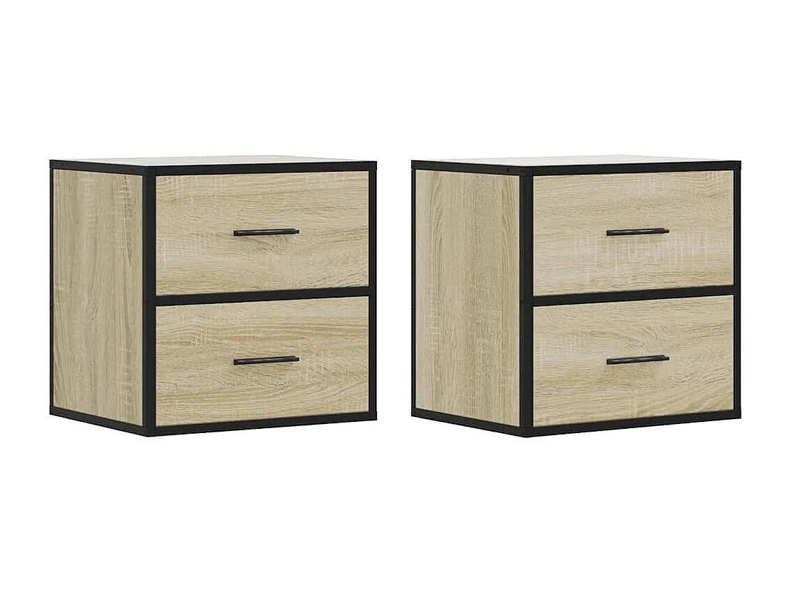 Nachttisch hängend 2er Set | Wand-Nachttische Sonoma-Eiche 40x31x39,5 cm SHL49071