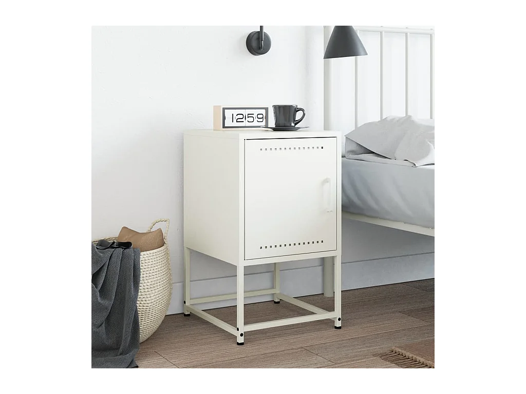 Mesita de noche | Mesilla de noche de acero blanco 36x39x60,5 cm