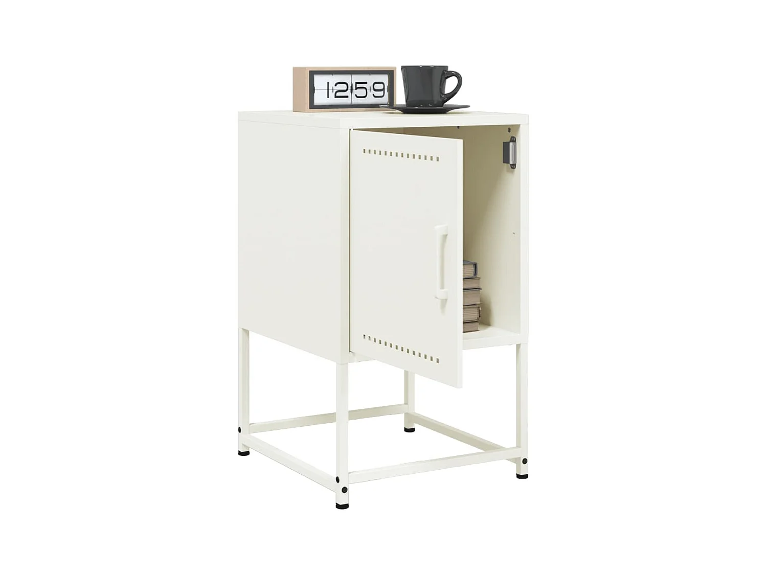 Mesita de noche | Mesilla de noche de acero blanco 36x39x60,5 cm