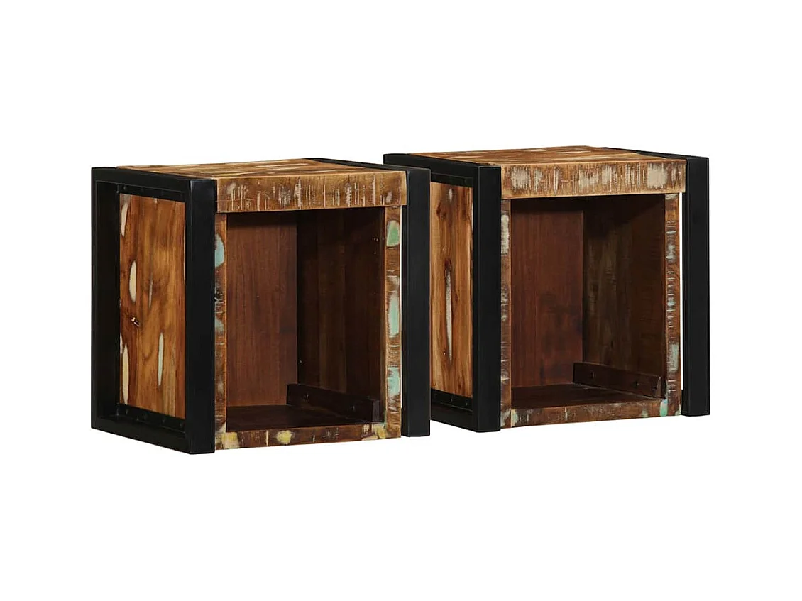 Mesilla de noche | Mesita de noche multicolor 40x35x40 cm madera maciza reciclada