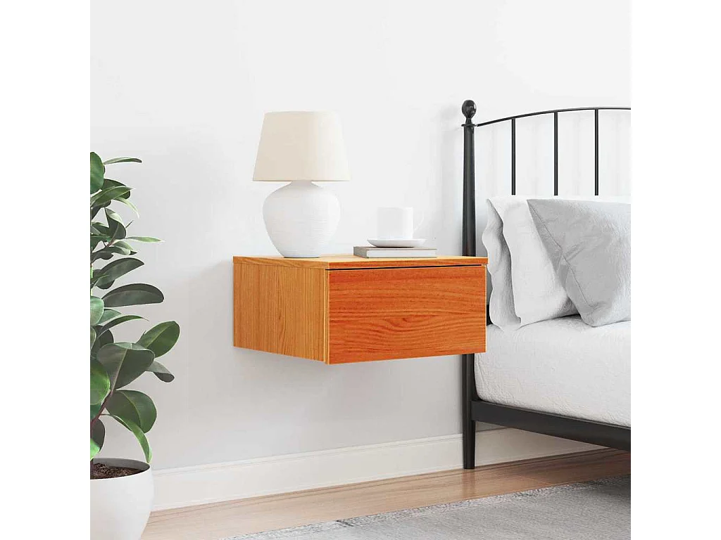 Mesa de Noche | Mesa auxiliar | Mesita de noche con cajón Marrón cera 37x35x18.5 cm