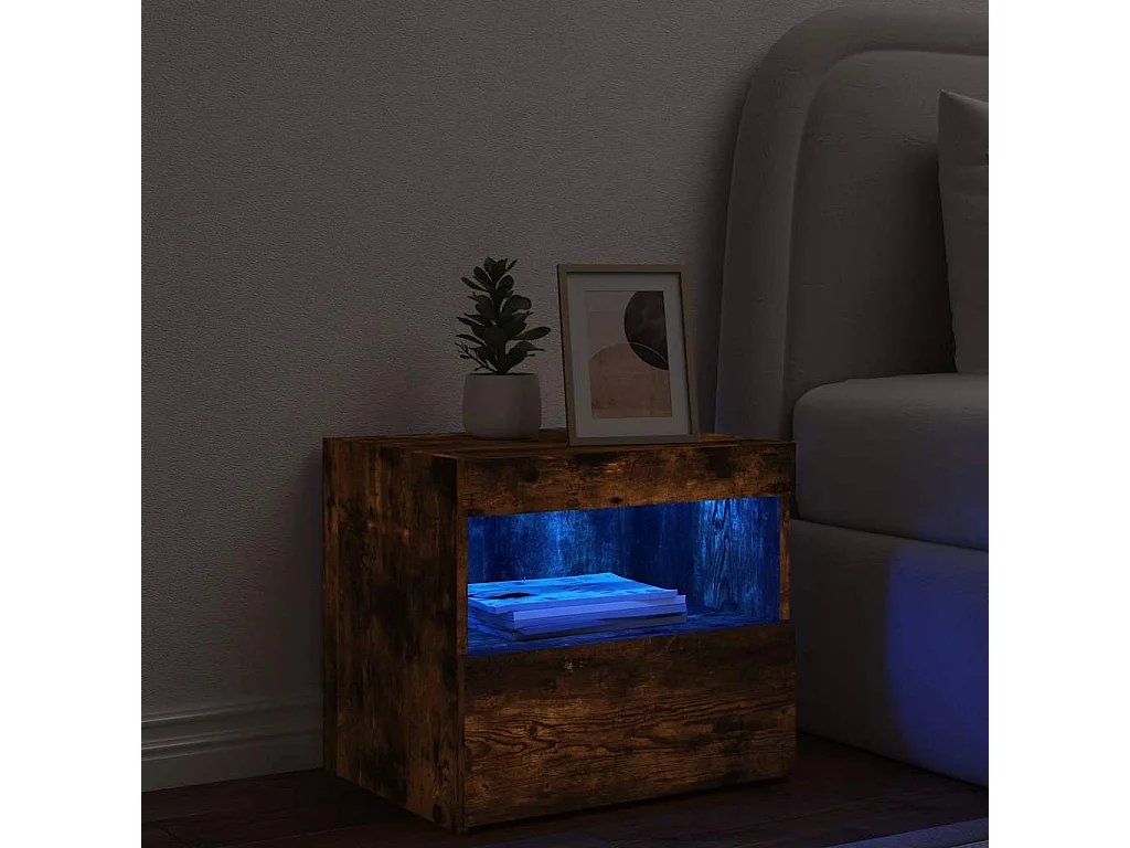 Mesita de noche | Mesilla de noche con luces LED roble ahumado 50x40x45 cm