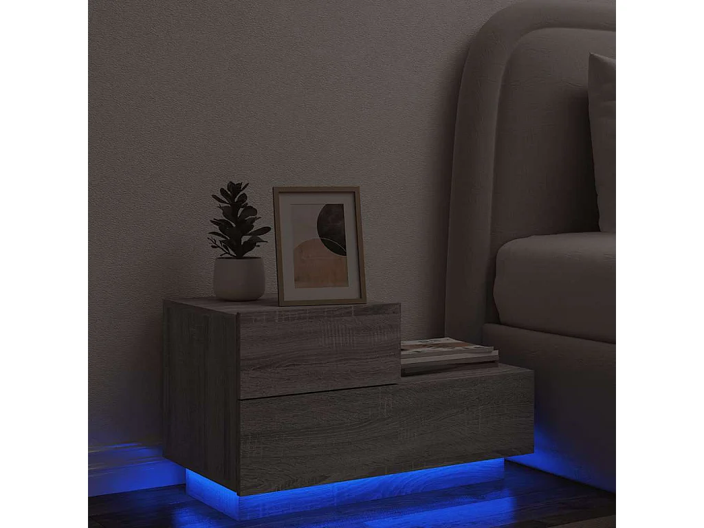 Mesita de noche | Mesilla de noche con luces LED gris Sonoma 70x36x40,5 cm