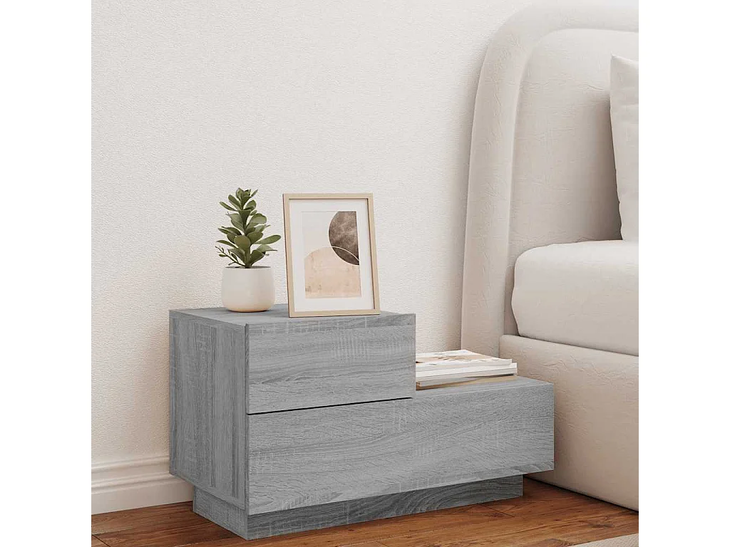 Mesita de noche | Mesilla de noche con luces LED gris Sonoma 70x36x40,5 cm