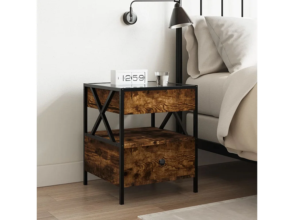 Nachttisch-Beistelltisch mit Infinity-LED Räuchereiche 40x40x51 cm SHL71181