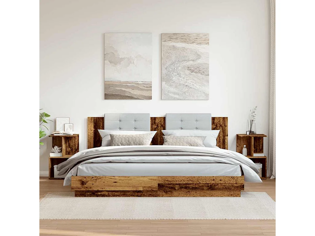 Nachttisch 2er Set-Beistelltisch-Nachttischkommode Altholz-Optik 35x35x55 cm Holzwerkstoff SHL4558