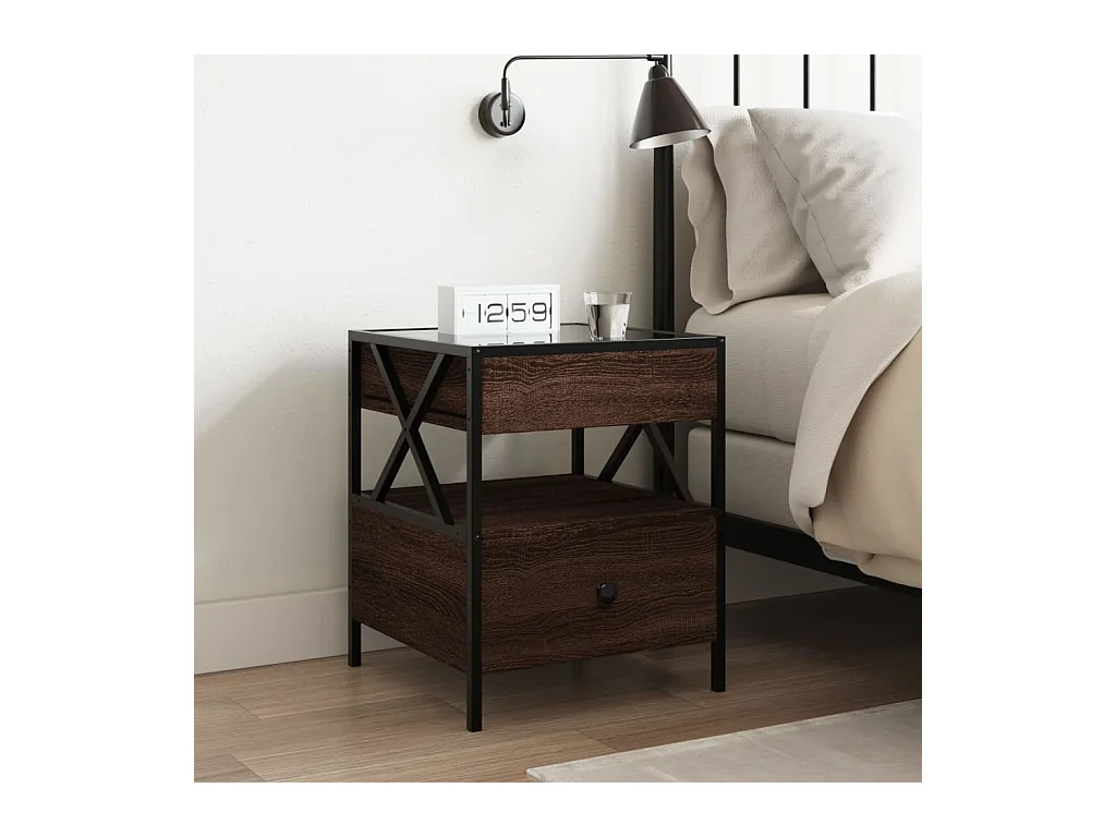 Mesita de noche | Mesilla de noche con Infinity LED marrón roble 40x40x51 cm