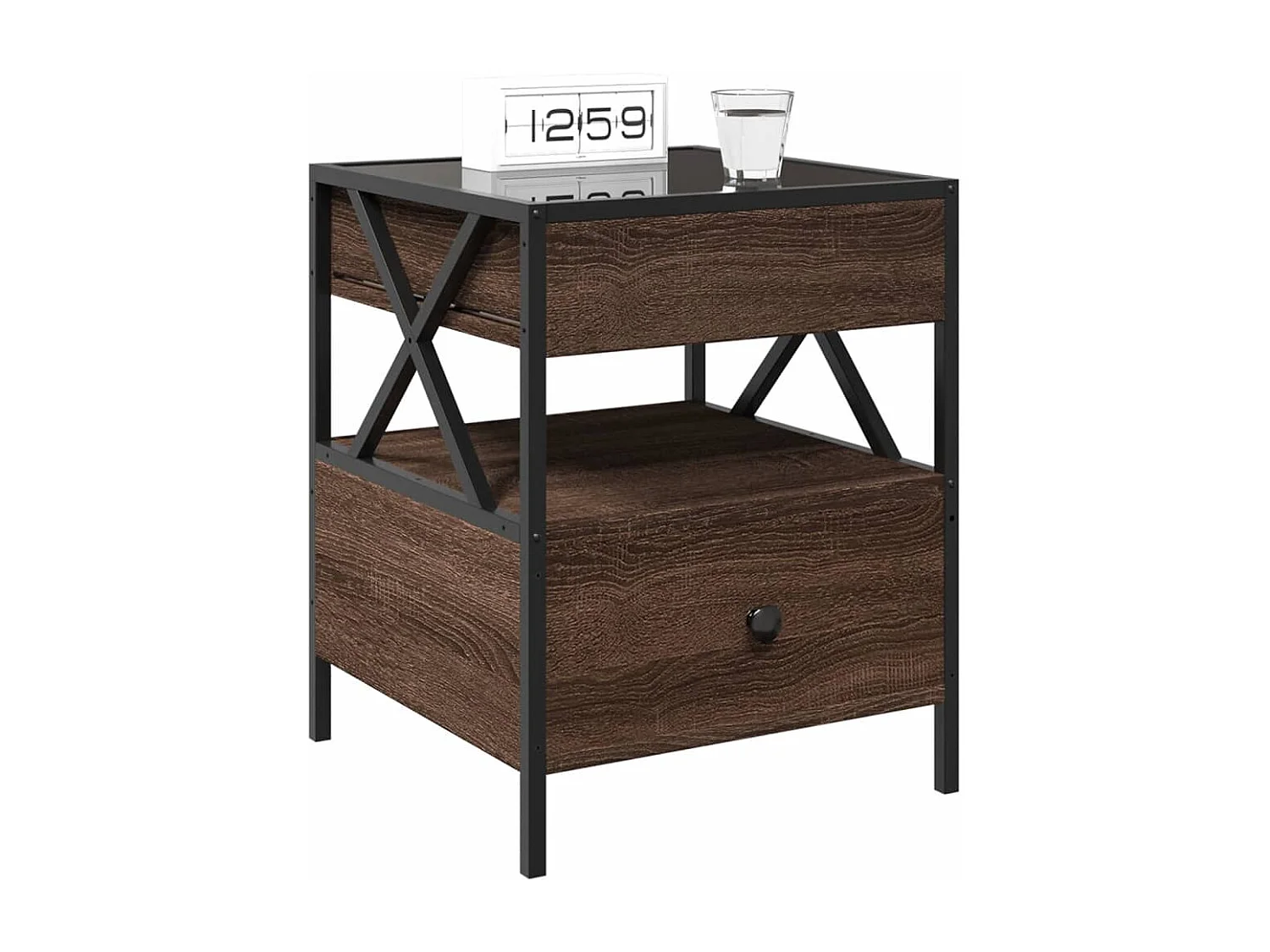 Nachttisch-Beistelltisch mit Infinity-LED Braun Eichen-Optik 40x40x51 cm SHL86474