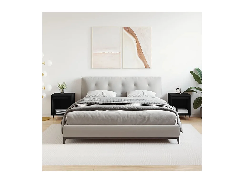 Lot de 2 Tables de chevet avec Compartiments ouverts noir 40x35x50 cm bois d’ingénierie