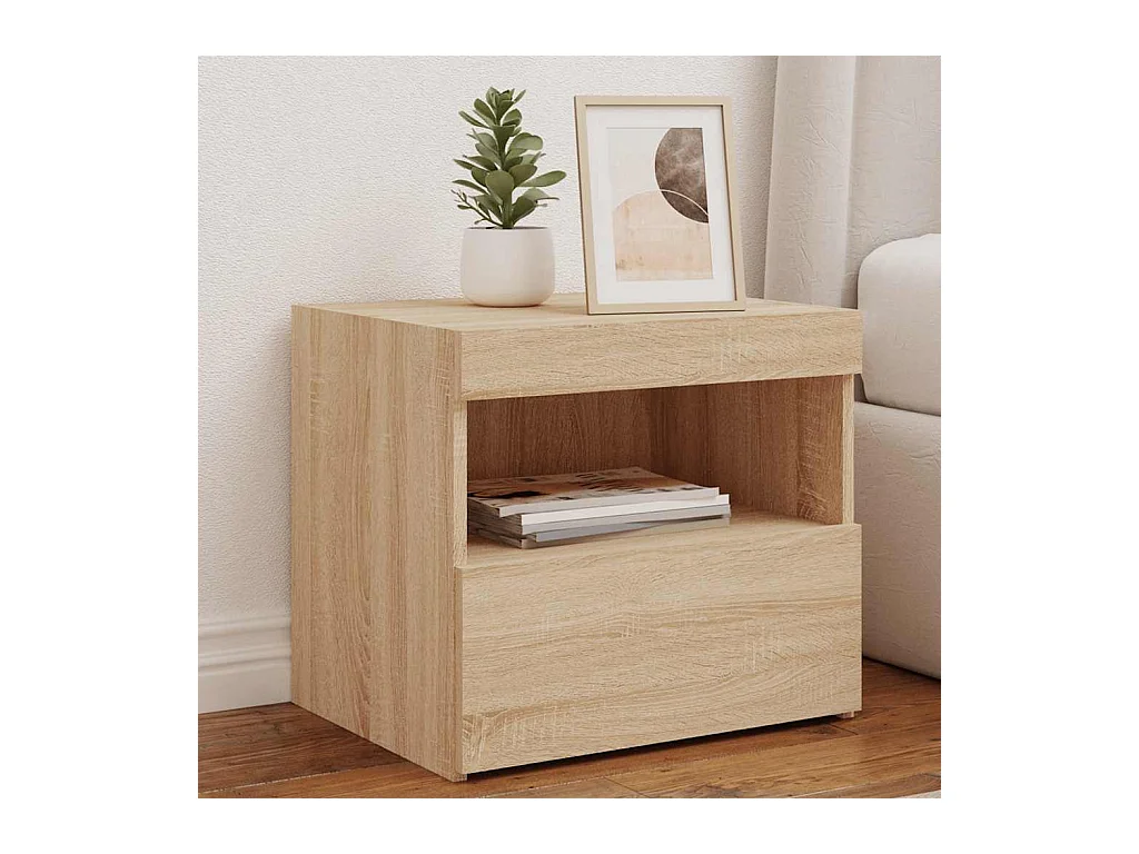 Table de chevet Étroite avec Éclairage LED chêne sonoma 50x40x45 cm