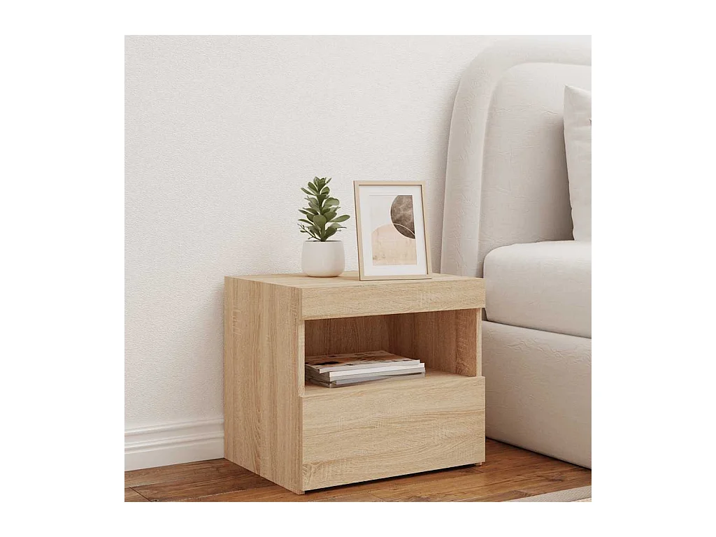 Table de chevet Étroite avec Éclairage LED chêne sonoma 50x40x45 cm