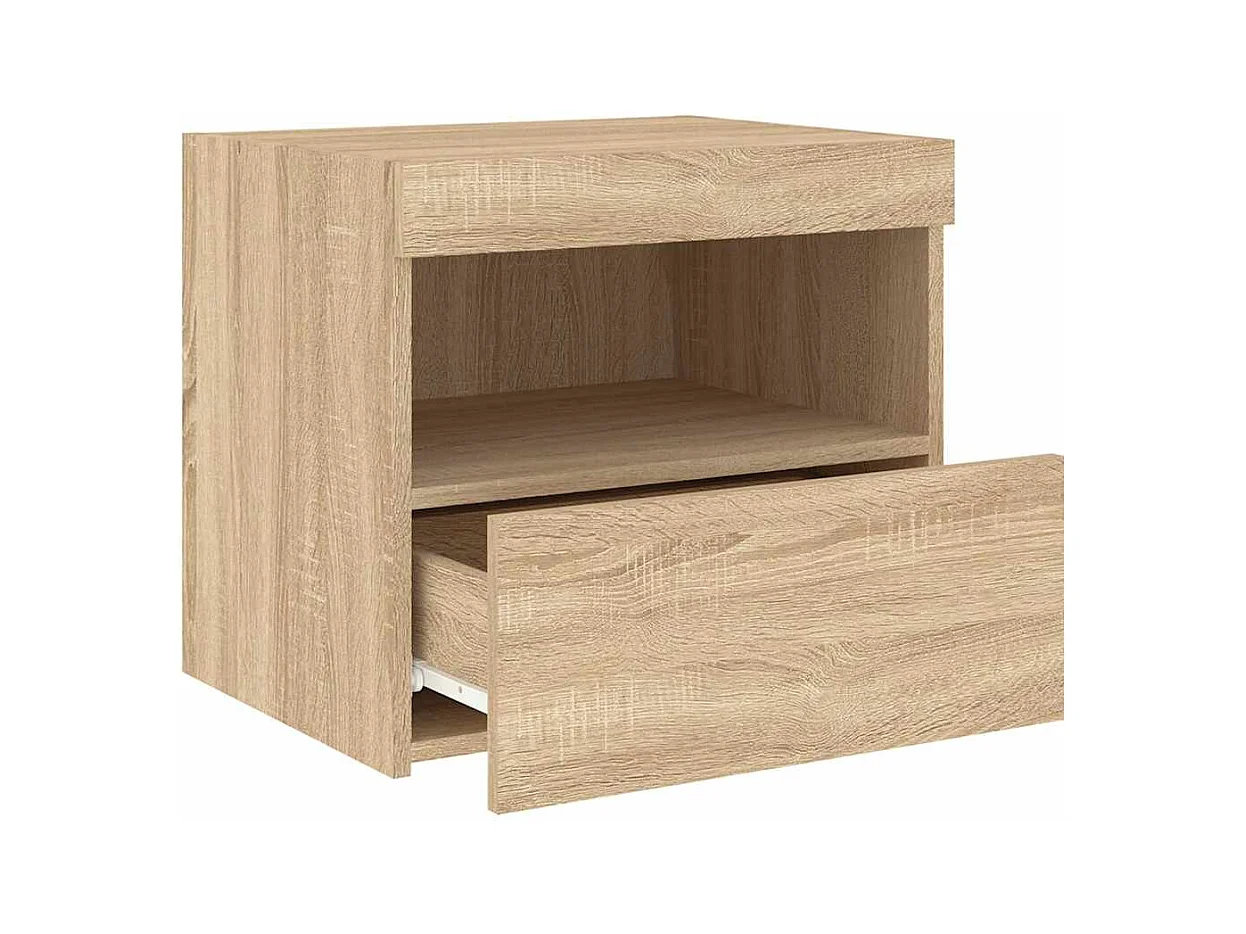 Mesita de noche | Mesilla de noche con luces LED roble Sonoma 50x40x45 cm
