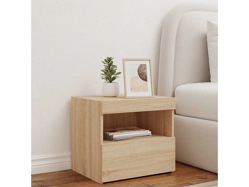 Mesita de noche | Mesilla de noche con luces LED roble Sonoma 50x40x45 cm