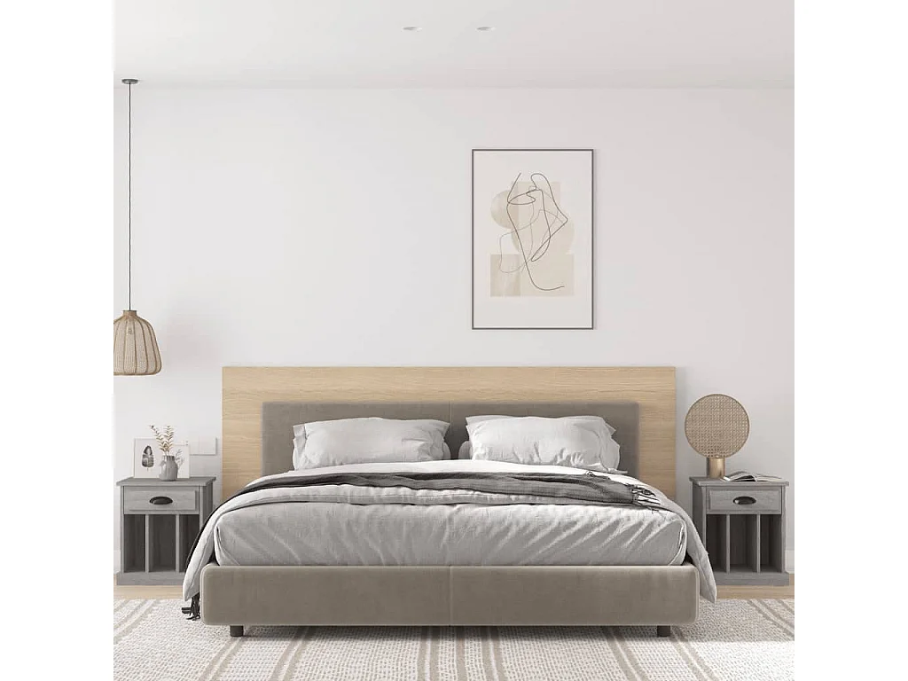 Nachttisch 2er Set-Beistelltisch-Nachttischkommode Grau Sonoma 43x36x50 cm SHL64932