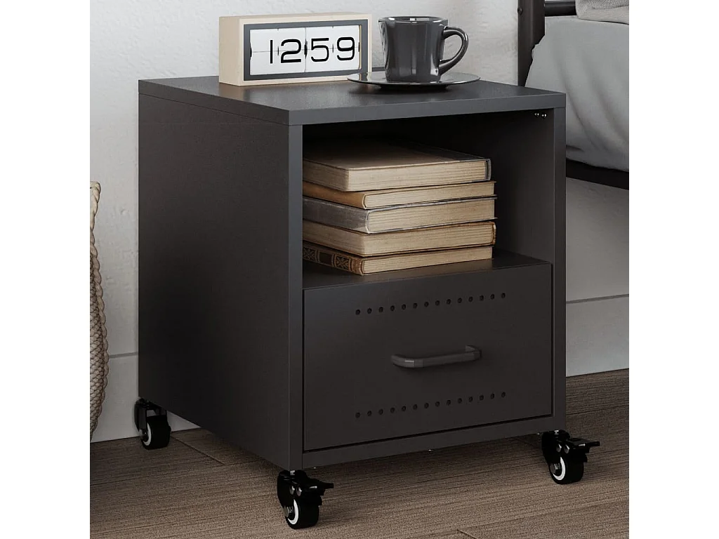 Nachttisch-Beistelltisch-Nachtschrank Schwarz 36x39x43,5 cm Stahl SHL16338