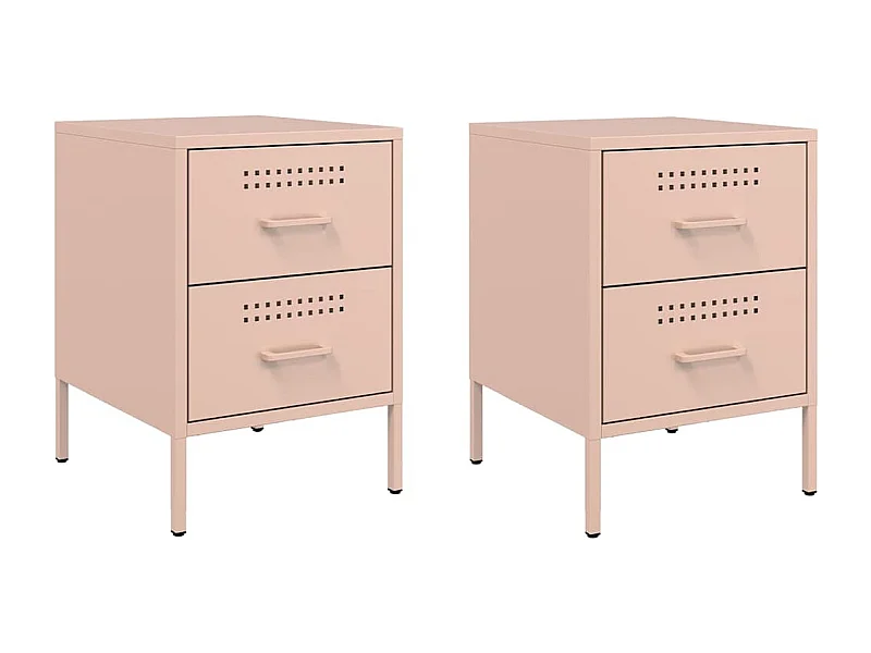 Tables de chevet lot de 2 avec tiroirs rose 36x39x50,5 cm acier