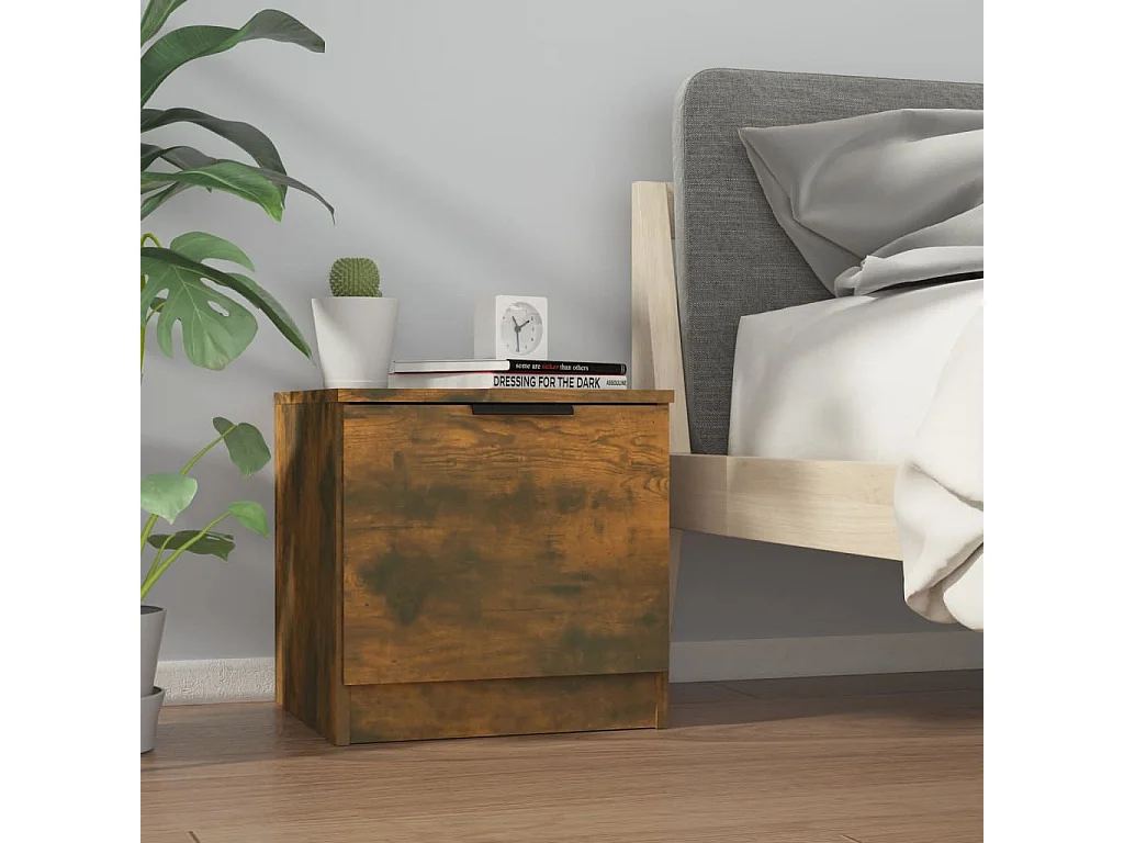 Nachttisch 2er Set-Beistelltisch-Nachttischkommode Räuchereiche 40x39x40 cm SHL90780