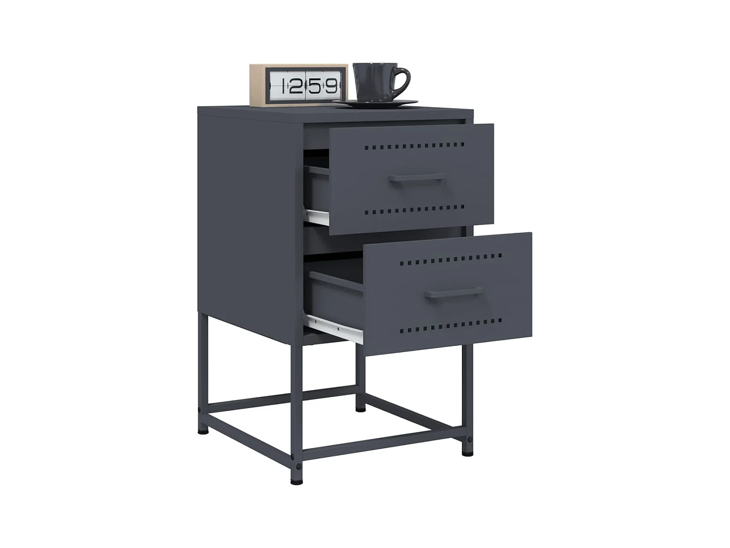 Tables de chevet lot de 2 avec tiroirs anthracite 36x39x60,5 cm acier