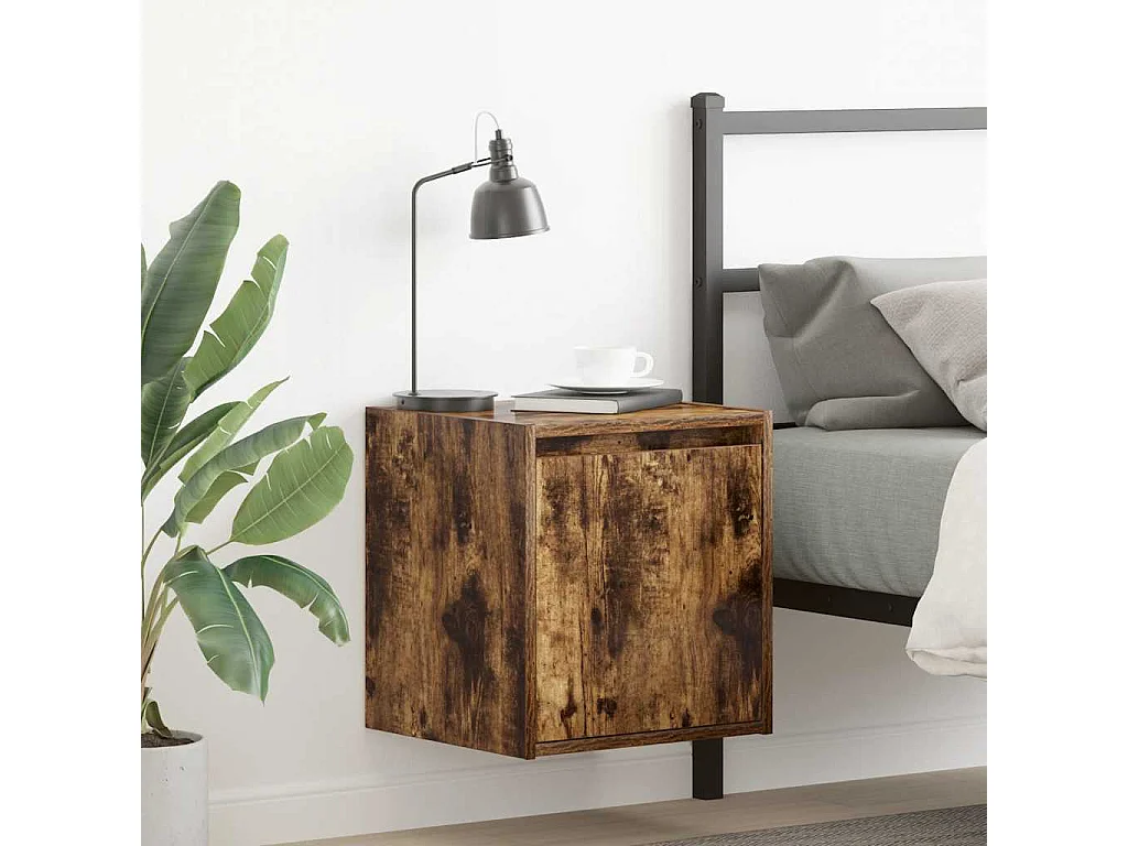 Mesillas de noche | Mesita de noche de pared 2 uds roble ahumado 38x34x40 cm