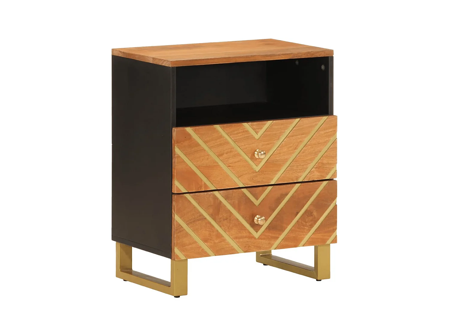 Mesita de noche | Mesilla de noche madera maciza mango marrón y negro 50x33x60 c