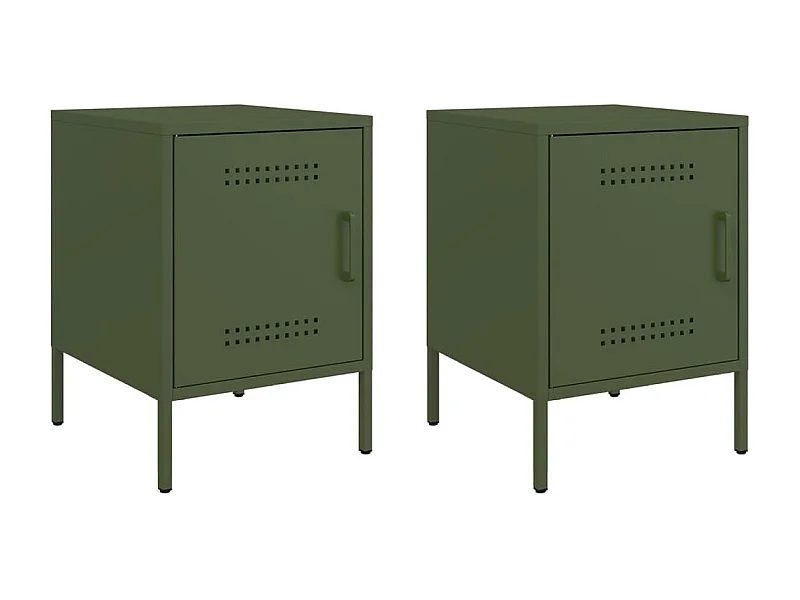 Tables de chevet lot de 2 avec tiroirs vert olive 36x39x50,5 cm acier
