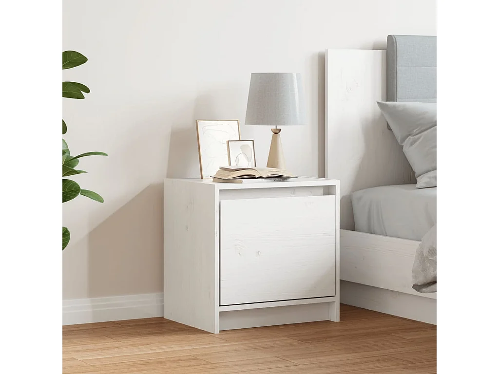 Mesita de noche | Mesilla de noche madera maciza de mango blanco 40x30,5x40 cm