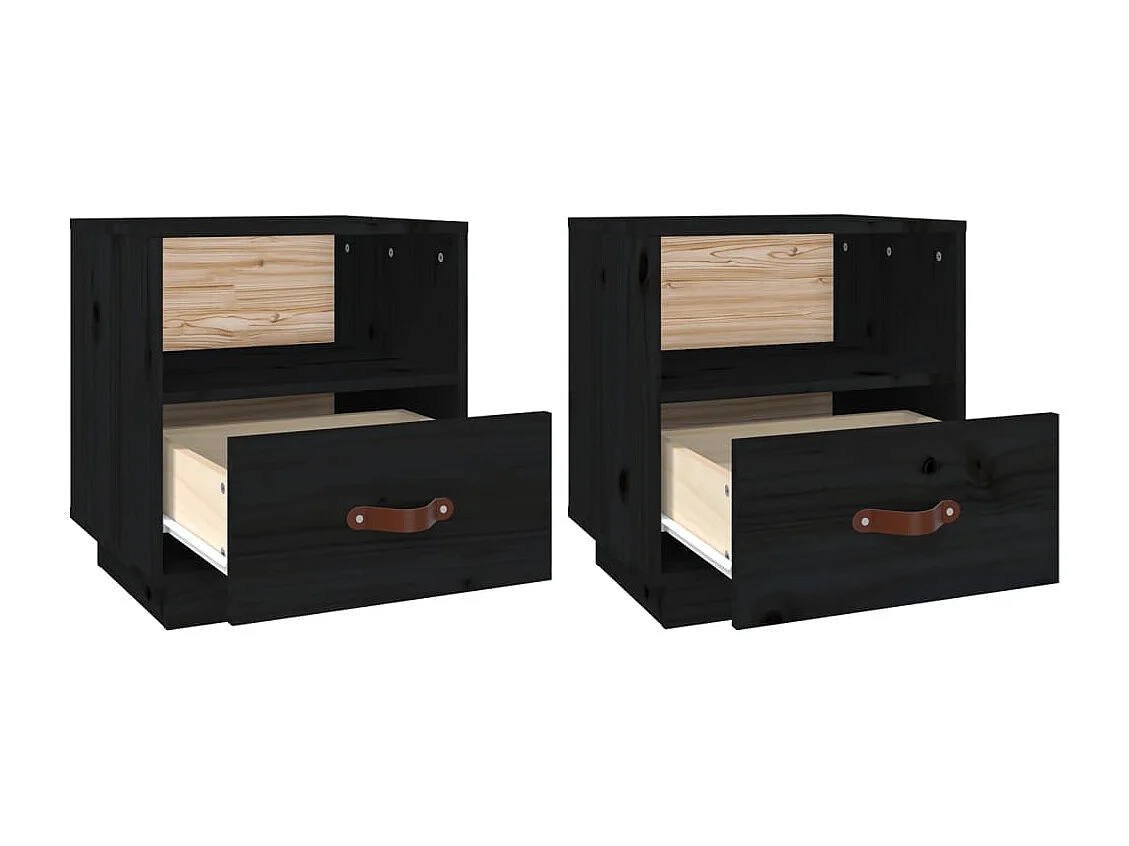 Mesitas de noche | Mesilla de noche 2 uds madera maciza de pino negro 40x34x45 cm