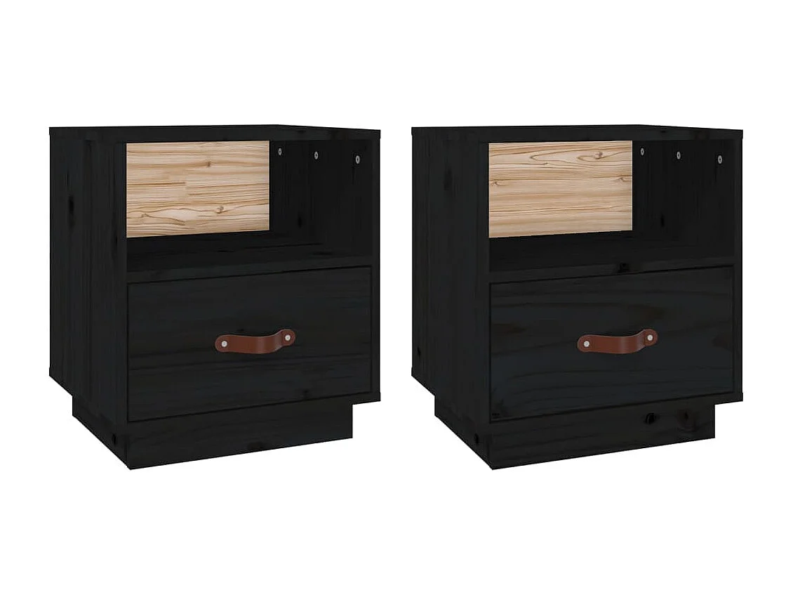 Nachttisch 2er Set-Beistelltisch-Nachttischkommode Schwarz 40x34x45 cm Massivholz Kiefer SHL51232