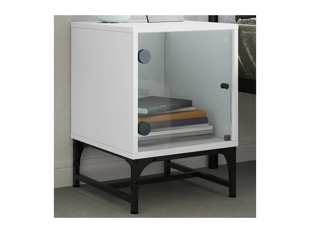 Mesitas de noche | Mesilla de noche con puertas de vidrio 2 uds blanco 35x37x50 cm