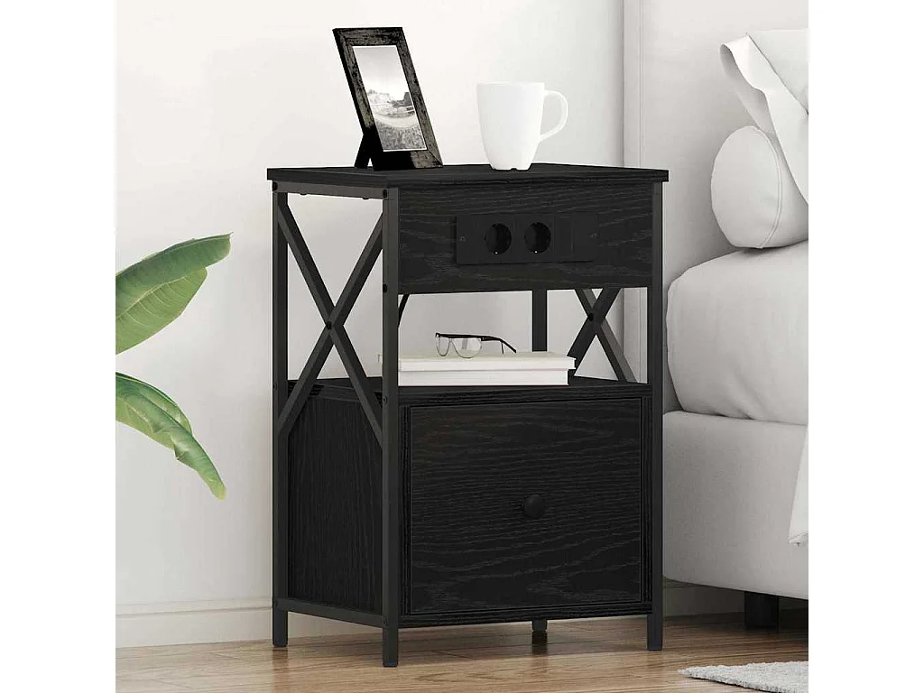 Nachttisch-Beistelltisch Schwarz Eichen-Optik 40 x 31 x 60 cm Holzwerkstoff SHL18018