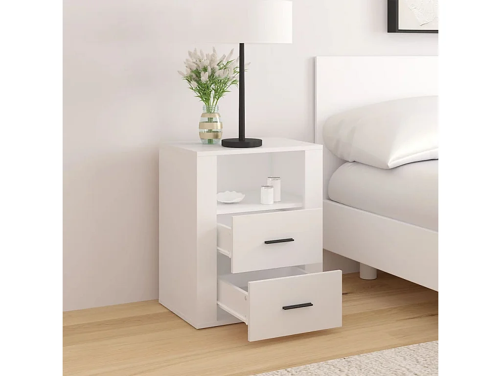 Mesita de noche | Mesilla de noche madera contrachapada blanco 50x36x60 cm