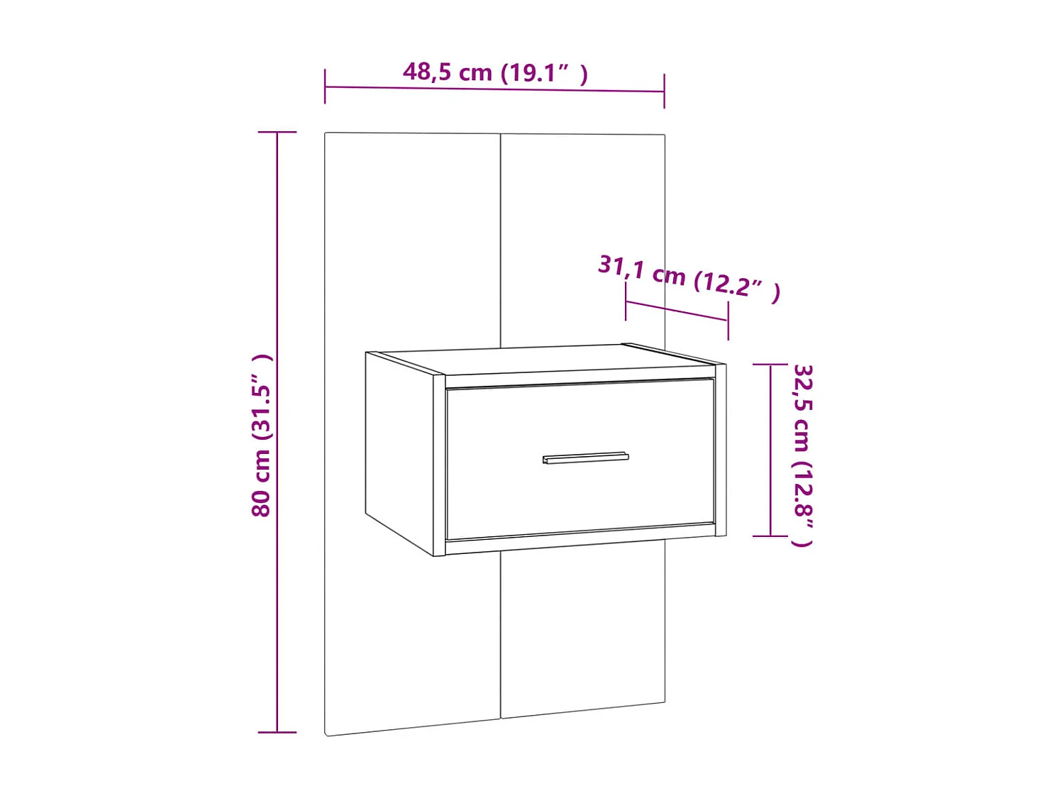Nachttisch hängend | Wand-Nachttisch Grau Sonoma SHL7059
